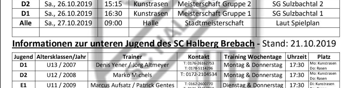 Spielplan KW 43 - Heimspiele der unteren Jugend des SC Halberg Brebach